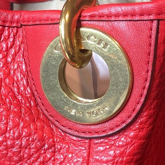 COACH Hadley Luxe Red Tumbled Leather Oversized Shoulder Bag Carry On Tote - Picture 12 of 17